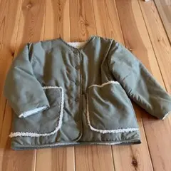 カーキ　起毛　ノーカラーアウター