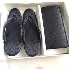 黒花柄和装用草履とバック