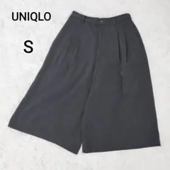 ユニクロ 黒 ワイドパンツ S　ポリエステル　　無地　オフィス　ウエストゴム