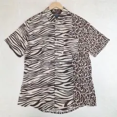 GUESS 半袖シャツ　レーヨン　ゼブラ　レオパード　パッチワーク　Lのサムネイル