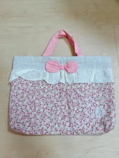 花柄　リボン付き　手提げ袋　レッスンバック