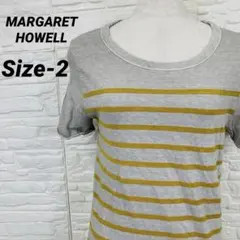MHL. マーガレットハウエル ボーダーTシャツ グレー マスタード 2 Ｍのサムネイル
