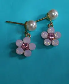 未使用・自宅保管) メッキ ピンク パール 花 ピアス