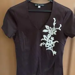 MICHEL KLEIN 半袖カットソー ブラウン 花柄刺繍のサムネイル