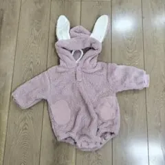 新品　ウサギ耳付きロンパース 　70cm ピンク