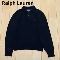 Ralph Laurenラルフローレン　ニットポロシャツ　長袖　ロゴ刺繍　黒　L