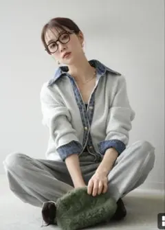 Lumierデニム襟ボタンニットカーディガン　カーデリュミエライトグレーのページ