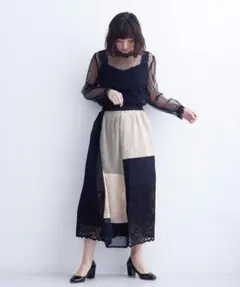 merlot plus 　メルロープリュス　異素材パッチワークスカートのサムネイル
