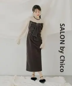 SALON by Chico】配色シアーリボンベロアワンピース - メルカリ