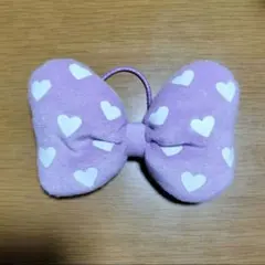 ディズニー ヘアゴム 紫 ミニーリボン ハート柄 スクバデコ ワッペ