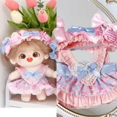 ぬい服20cmドレスリボンセット　着せ替えピンク洛丽塔ドレス