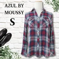 10【アズールバイマウジー】コットンチェックシャツ ガーゼ生地 柔らかい 赤 S