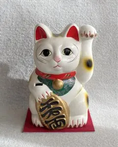 限定値引✨お金呼び 開運招き猫》古風☆白猫右手上げ5号 特別製作品