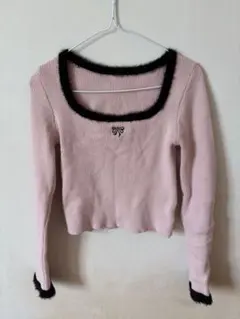 ピンク スクエアネック セーター