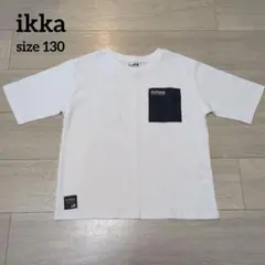 【新品】ikka 6分袖異素材ポケロゴTシャツ オフホワイト 130のサムネイル