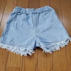 ライトブルー フリンジ付きデニムショートパンツ 120cm