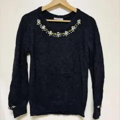 【未使用】axes femme ビジュー ニット セーター M アルパカ混 黒