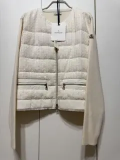 MONCLER(モンクレール) ツイード ノーカラーダウン MONCLER】Outardeショートダウンジャケット ツイード ロゴ