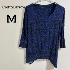 Croft&Barrow 【M】Vネック 花柄 五分袖 カットソー ブルー 春夏