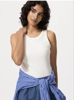 UNIQLO リブクルーネックブラタンクトップ ホワイト(カップ付き) Lのサムネイル
