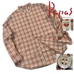 美品＊Papas パパス 綿麻チェック 半袖 シャツ ピンク L - メルカリ