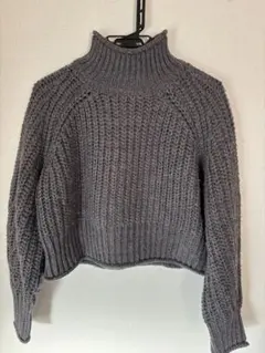 H&M グレー リブ編みハイネックニット タートルネック