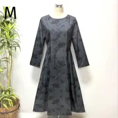 着物リメイク　大島紬Aライン花柄ロングワンピース　2WAY フレア　細見せ　絹