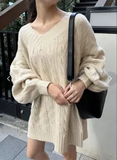 oneafteranotherniceclaup Vネックケーブルミニワンピース