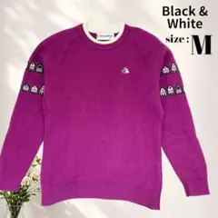 【日本製】ブラック＆ホワイト M ゴルフ ウールセーター テリア刺繍 パープルのサムネイル