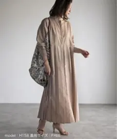 Bonjour Sagan ワンピース プリーツ切替バンドカラーワンピース