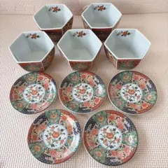 六角形ボウルと花柄皿のセット