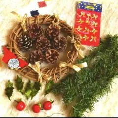 クリスマス リース 土台 松ぼっくり ワイヤー入りモミの葉 リボン手作り セット