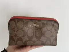 COACH ロゴ入り ブラウン レッド ポーチ