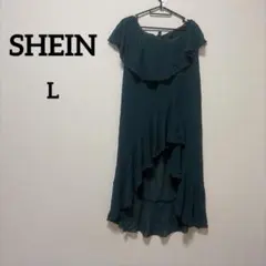 SHEIN 【L】 グリーンフリルデザインドレス
