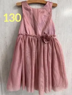 【中古】H&M フラワー装飾 スリーブレス ピンクドレス