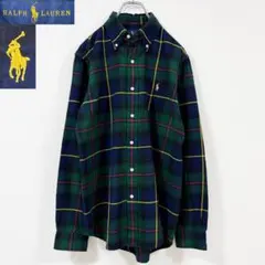 M相当　ポロラルフローレン　金ポニー刺繍タータンチェックシャツ　ダークトーン