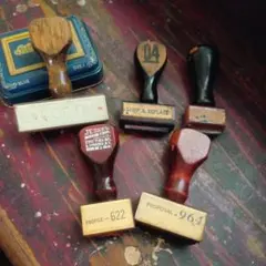 ①難あり★ジャンク品☆押印不可☆アメリカ製ビンテージ木製スタンプ5個セット文房具