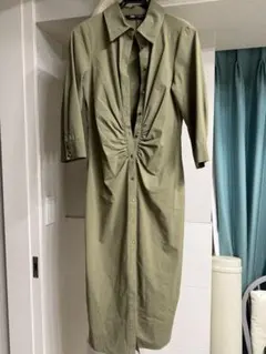 ZARA オリーブグリーン 長袖シャツワンピース M