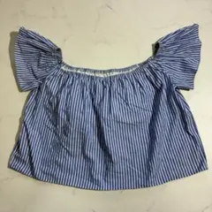ZARA BASIC オフショル ブラウス ストライプ XS（E211）