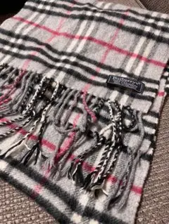 【美品】バーバリーBURBERRYSノバチェックマフラーカシミア100%　グレー