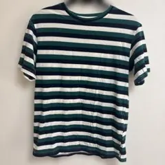 ボーダーTシャツ半袖　マルチボーダー グリーン×ネイビー×ホワイト S