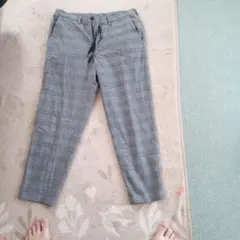 GUグレー系チェック柄イージーパンツ