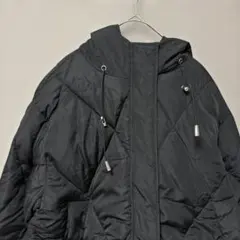 グレイル　フード付きショート丈中綿ダウンジャケット(F)ブラックボリューム袖