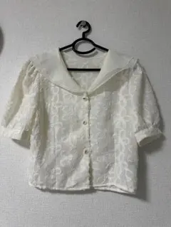 アイボリー セーラー襟 半袖ブラウス