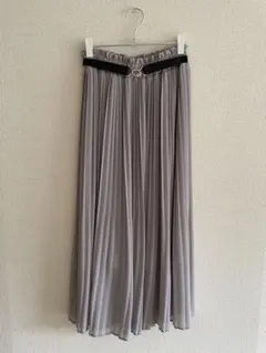 プリーツスカート ロング丈 ベルト付き グレー系 L