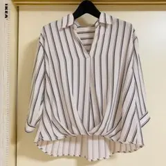 INGNI ストライプブラウス レディースVネック M size