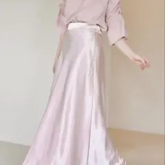pomiii Aラインサテンスカート ピンク