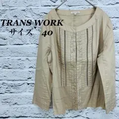 トランスワーク【美品】ノーカラージャケット　サイズ40　ベージュ　81のサムネイル