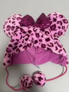 【ディズニー】ファンキャップ ヒョウ柄 ピンク ミニー