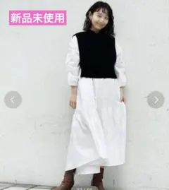 kastane シャーリングティアードワンピースのニットベストセット